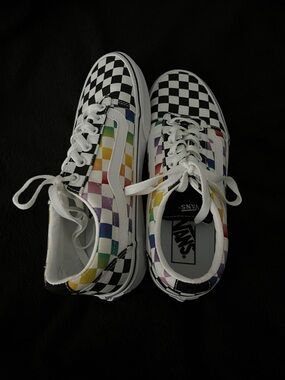 Vans Checkerboard Rainbow Old Skool - White with Multicolor Panels